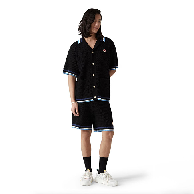 casablanca slogan embroidery knit shirt & shorts